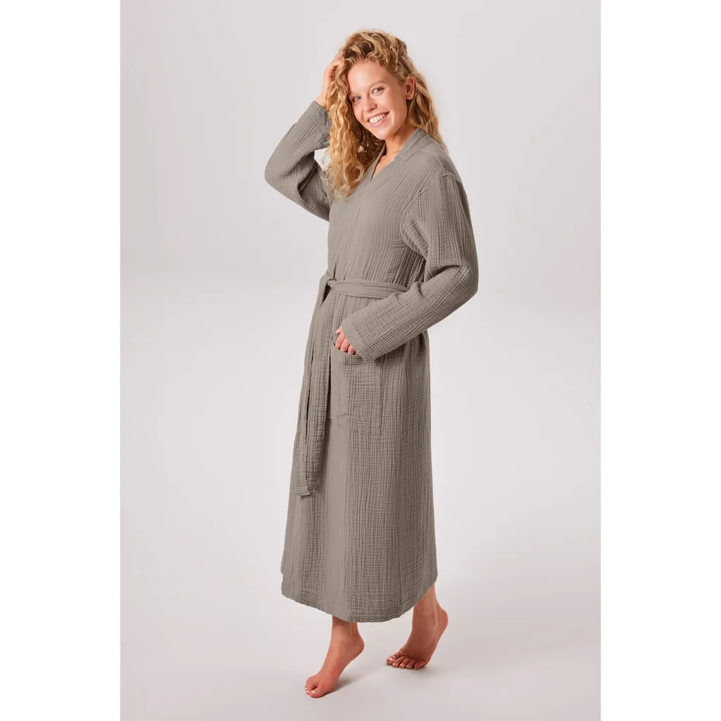 

Мой домашний халат Bademantel Juna Musselin, идеально для сауны и спа, гостиничный халат, утренний халат 1 шт., современный, легкий, 100% хлопок My Home, серо-коричневый