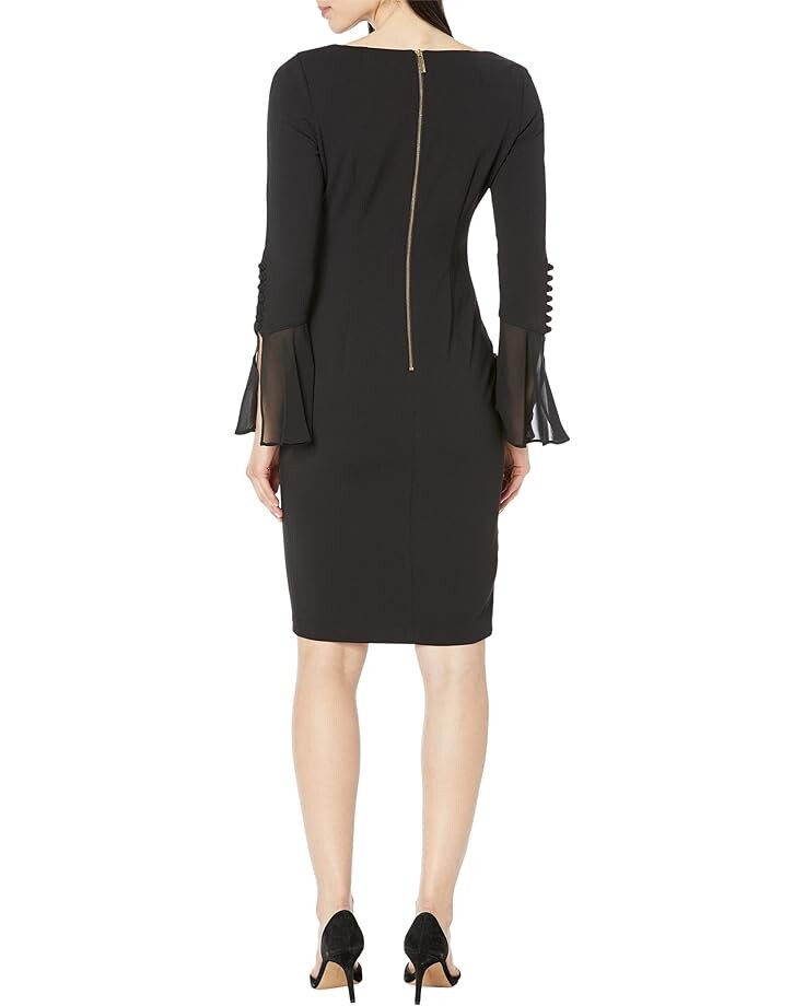 

Платье Calvin Klein Chiffon Bell Sleeve Sheath Dress, черный