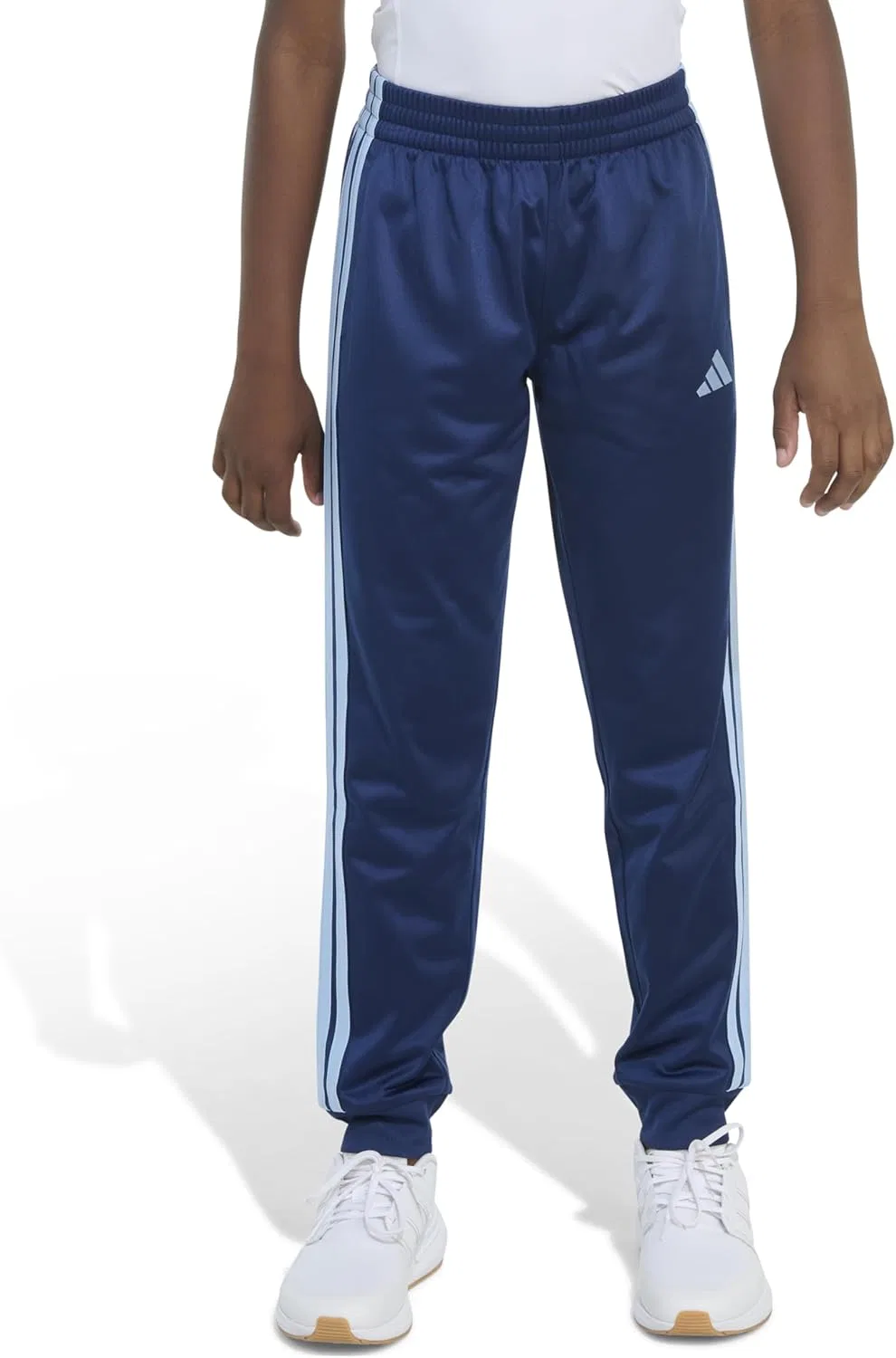 Детские спортивные брюки Adidas с тремя полосками | 100% полиэстер, тренировочные брюки с эластичным поясом, темно-синий — фото 3
