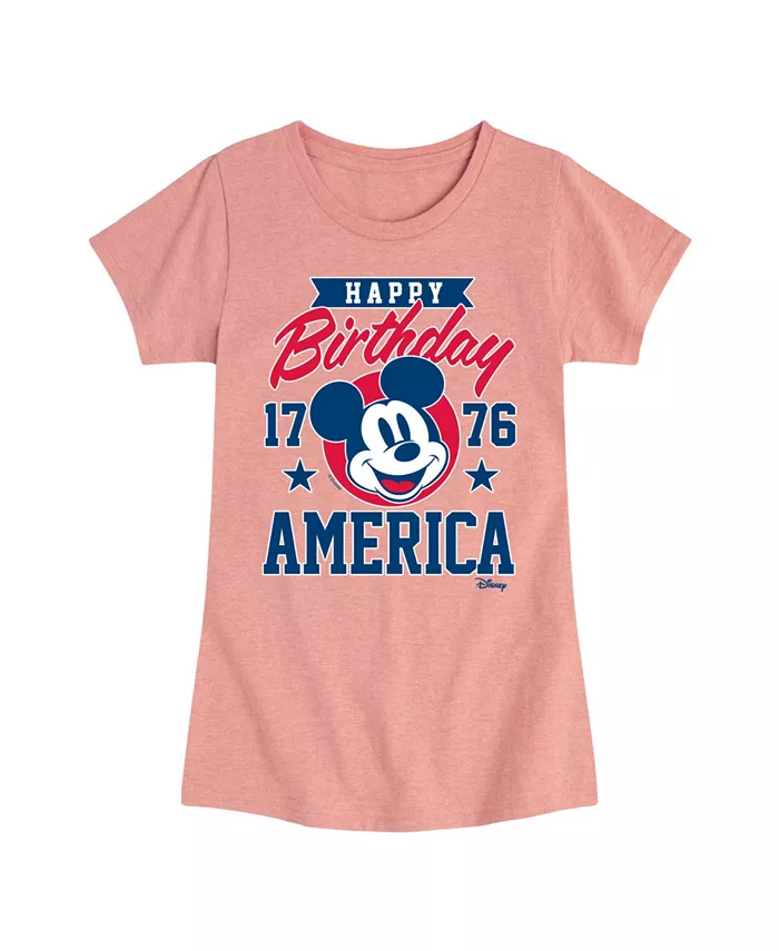 

Футболка с принтом "Disney Mickey Happy Birthday Americana" для девочек постарше Hybrid Apparel, розовый