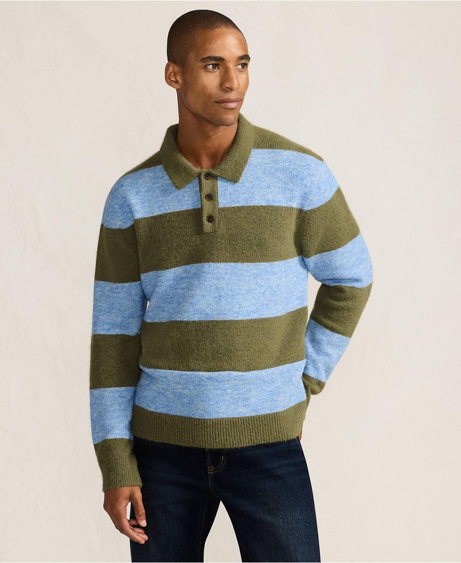 

Мужской пушистый свитер-поло с длинными рукавами Lands' End, Olive drab heather stripe
