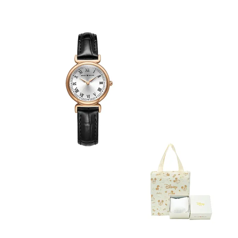 

Disney Часы Quiet Luxury Small Brown Watch Collection Quartz Movement Genuine Leather Strap Watch Women's Watch Gold Dial