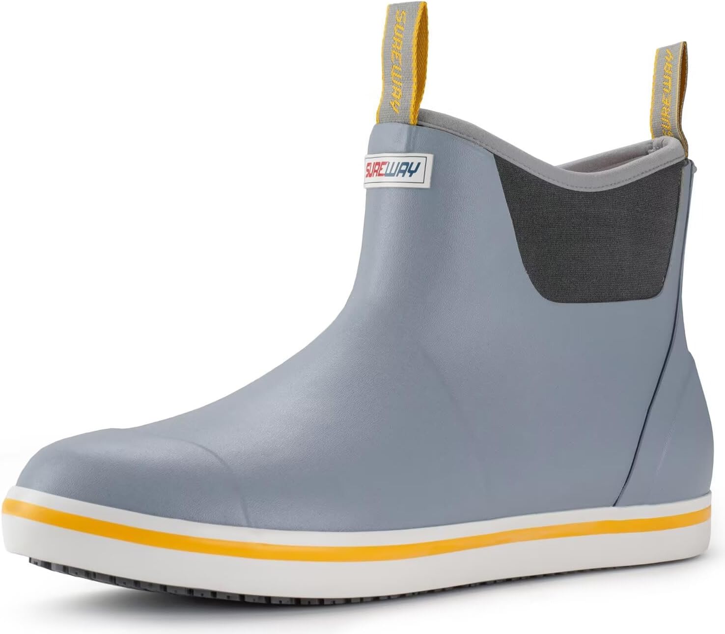 

Мужские ботинки SUREWAY для корабельной палубы, профессиональные противоскользящие рыболовные и ботинки для лодки до щиколотки, водонепроницаемые дождевые ботинки, легкие неопрено-резиновые палубные ботинки, серый