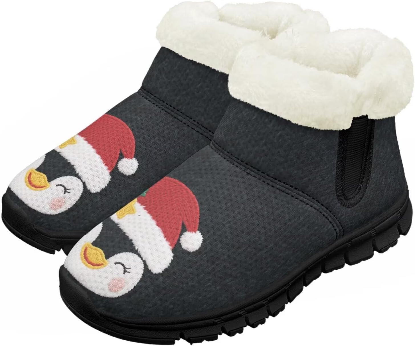 

Зимние детские ботинки Chririnla для мальчиков и девочек, с теплой подкладкой из искусственного меха, на щиколотку, противоскользящие, для малышей и детей постарше, Xmas Penguin