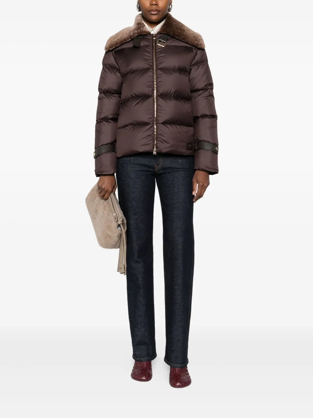 Лыжная куртка с воротником из овчины Fendi, коричневый — фото 2