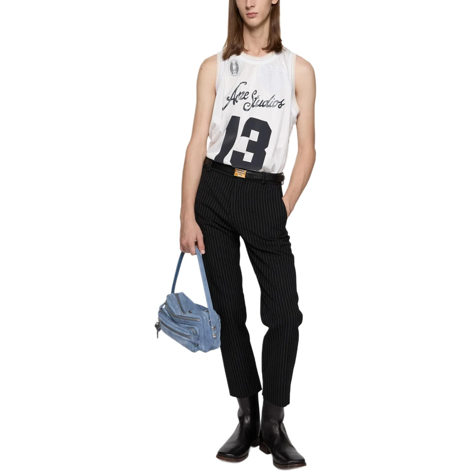 Топ Acne Studios с круглым вырезом и лямкой-борцовкой белый — фото 4