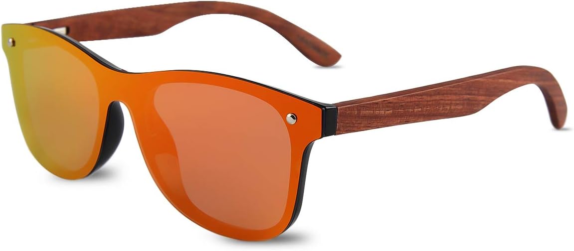 

Деревянные поляризованные солнцезащитные очки для мужчин и женщин, цельные, без оправы, с зеркальной поверхностью, защита от УФ-излучения UV400, для вождения, спорта и путешествий LumiSyne, Red