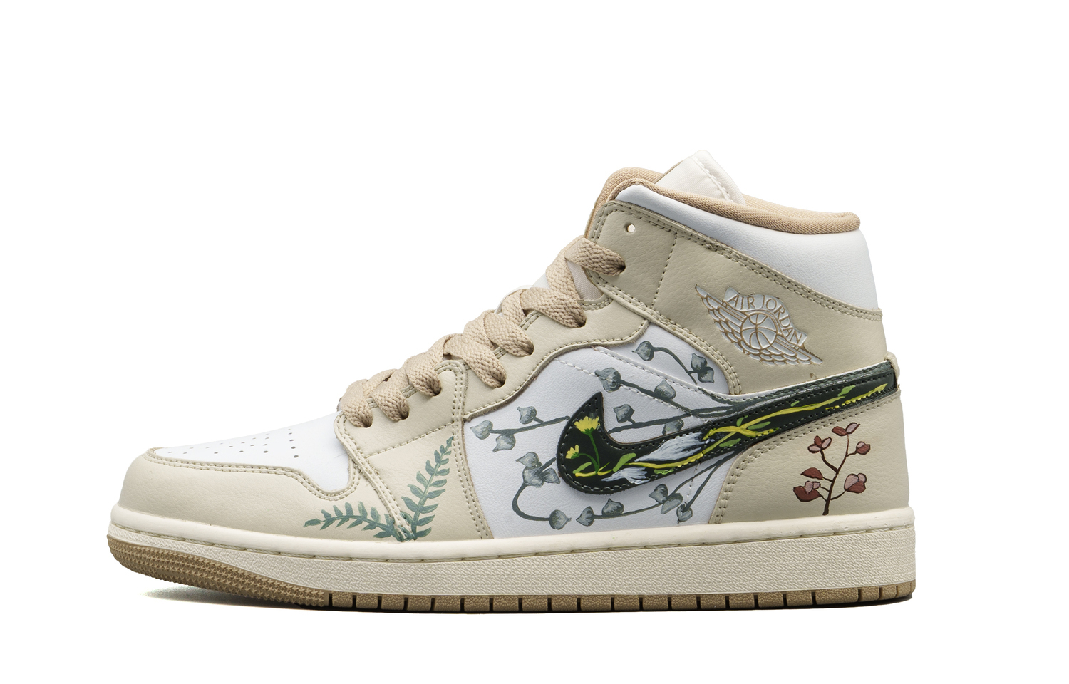 Кроссовки Unisex Beige Mid top Vintage Basketball с амортизацией Air 1 и износостойкой подошвой Jordan, бежевыйbox — фото 3