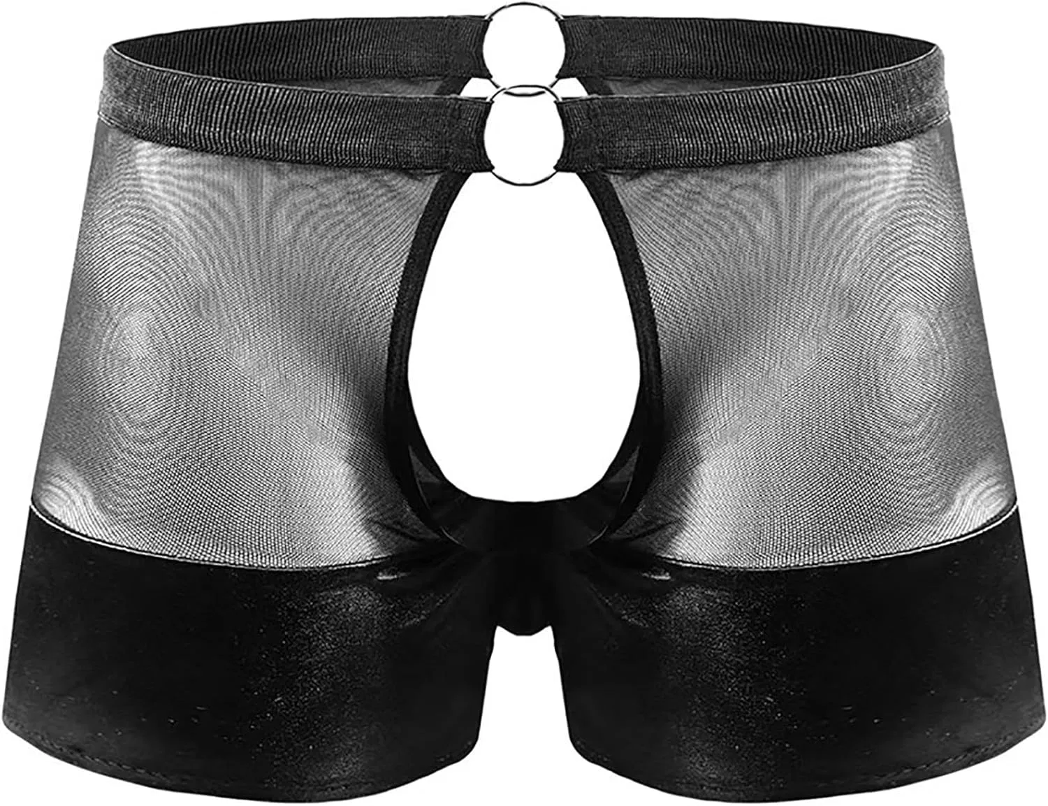 Брифы с открытой промежностью и искусственной кожей, Black
