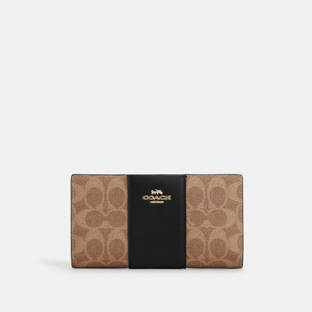 

Тонкий кошелек на молнии COACH, цвет gold/tan/black