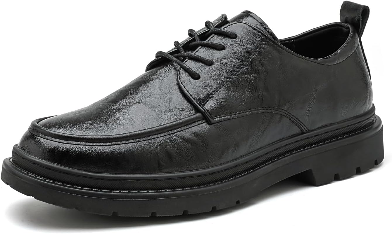 

Мужские черные кожаные туфли, стильные оксфорды на шнуровке с толстой подошвой, удобные и прочные для официальных, деловых и повседневных мероприятий Aokisx