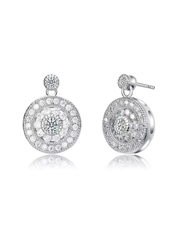 

Серьги-Подвески с медальоном в форме концентрического ореола, покрытые белым золотом и прозрачными кубическими цирконами Rachel Glauber, white