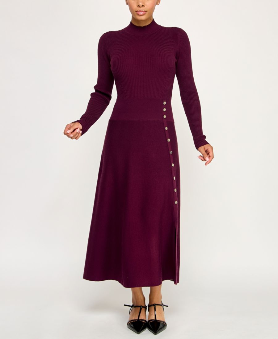 

Детское мини-платье-свитер А-силуэта с пуговицами, средней длины INVITEE, Plum