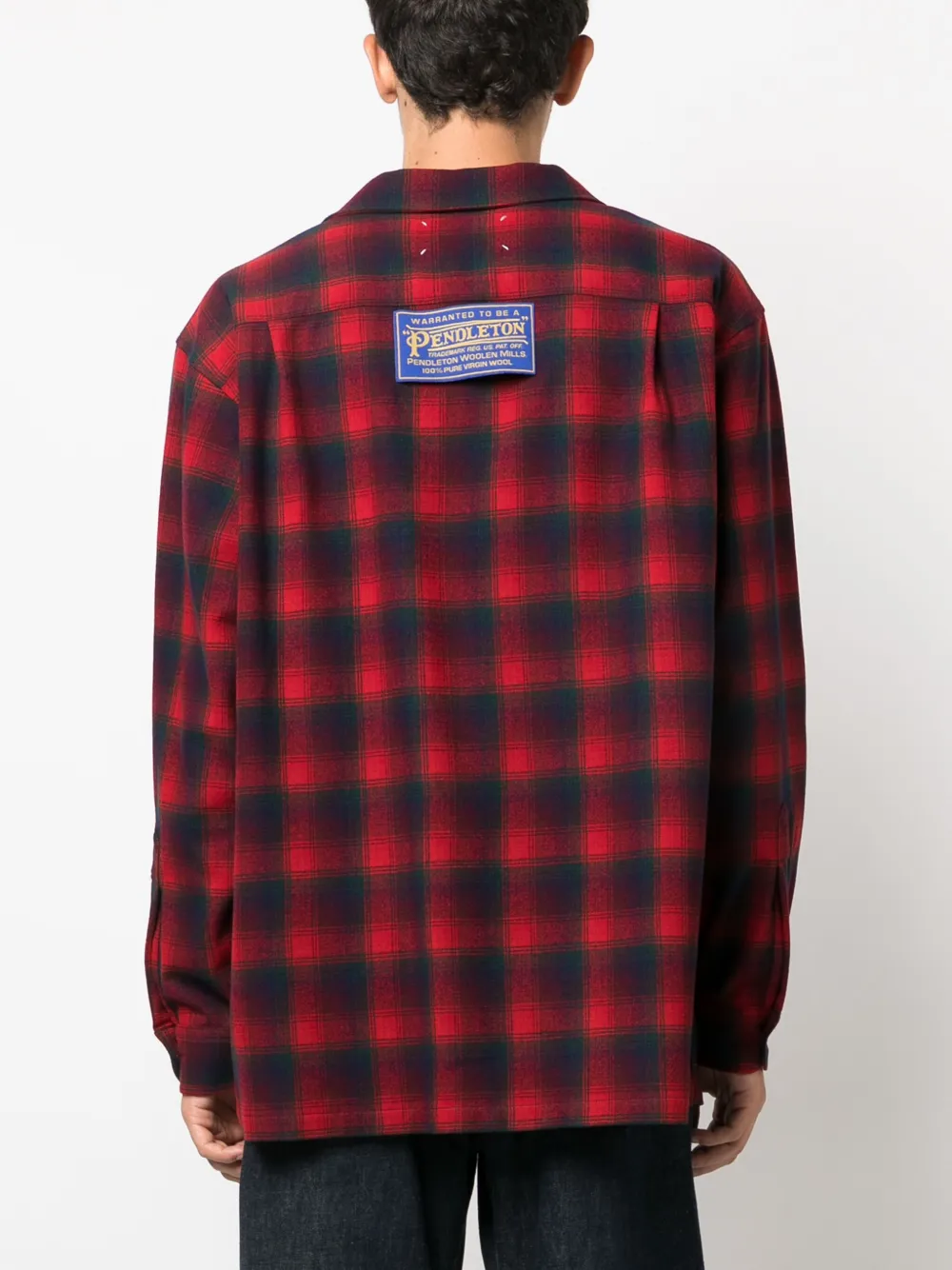 Шерстяная клетчатая рубашка из коллаборации с Pendleton MAISON MARGIELA, красный — фото 4