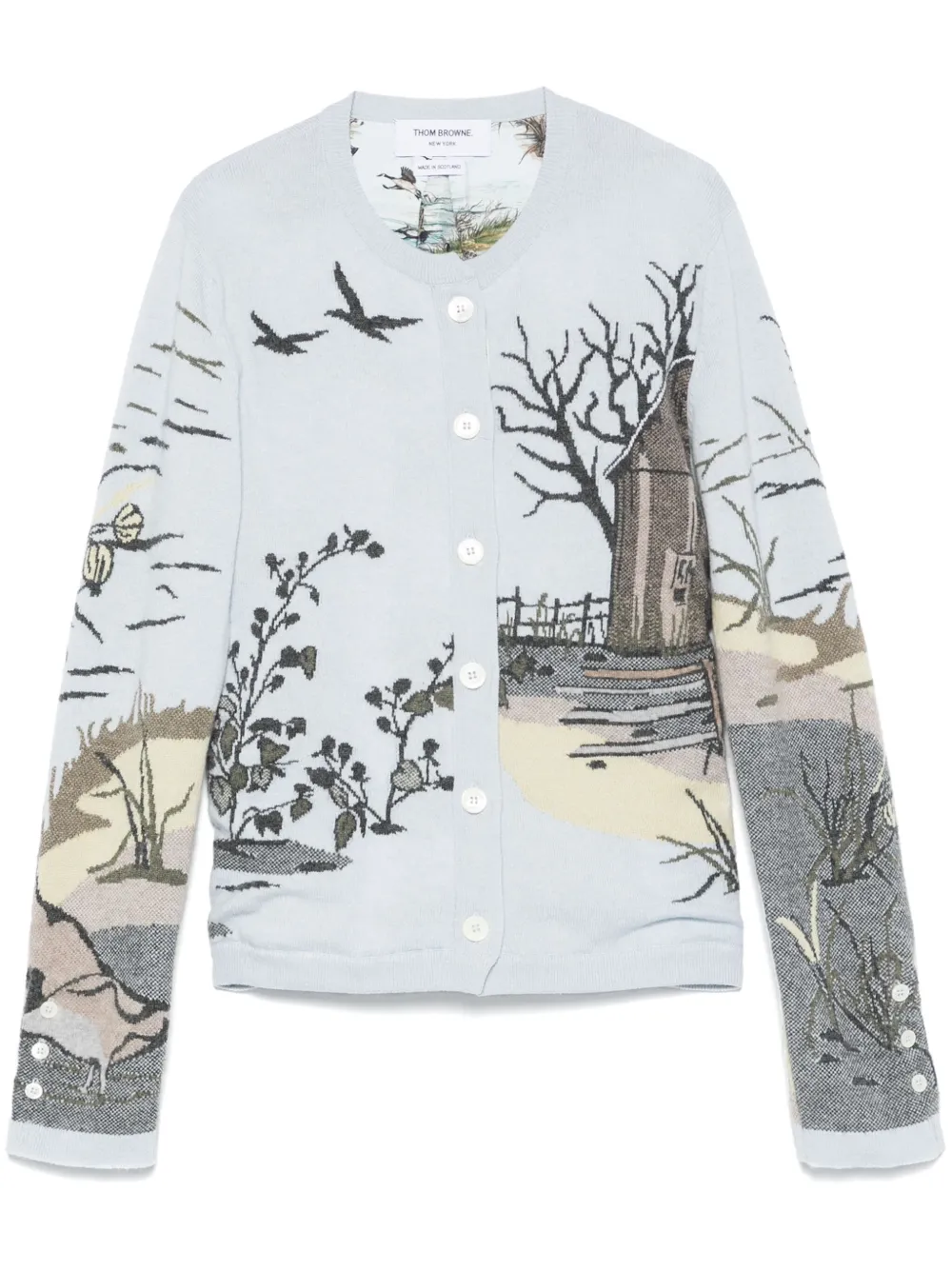 

Кашемировый кардиган Seasonal Scenic вязки интарсия THOM BROWNE, синий
