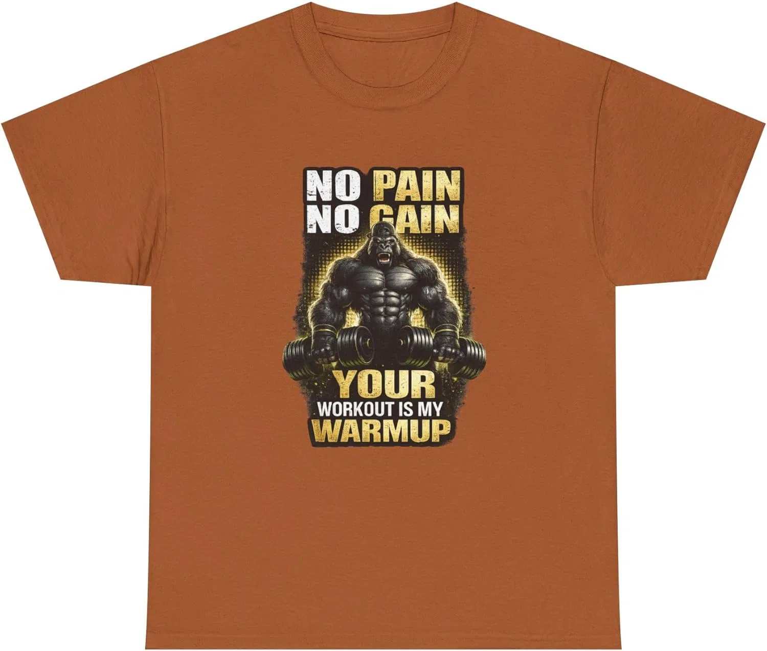 Футболка Your Workout is My Warmup No Pain No Gain для мотивации в спортзале GENERIC, оранжевый