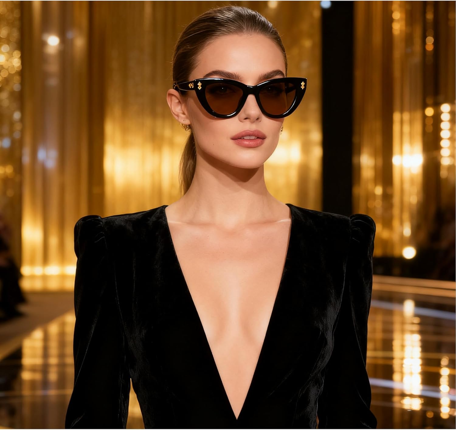 

Винтажные солнцезащитные очки Melrose «кошачий глаз» для женщин, роскошные модные солнцезащитные очки в стиле ретро с градиентным переходом цвета, модель 5752, Black Tea