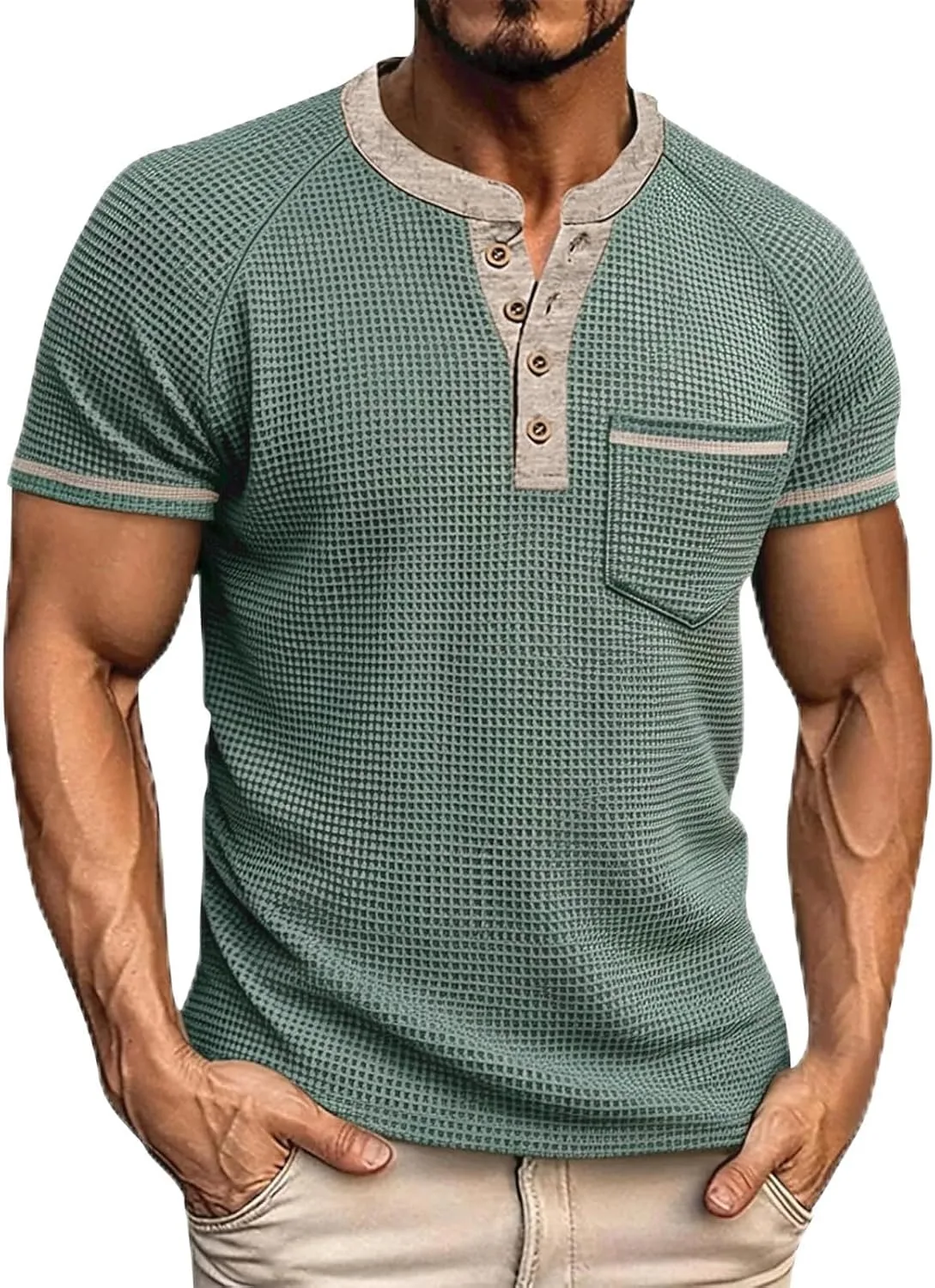 

Мужская футболка с коротким рукавом и пуговицами Relaxed Fit Waffle RALUEMID