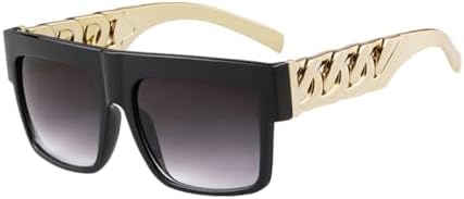 

Солнцезащитные очки в стиле хип-хоп 2026 года, большие, для мужчин и женщин, с плоской верхней частью, ретро-квадратные, черные, с золотой пластиковой цепочкой MTZJH, C1