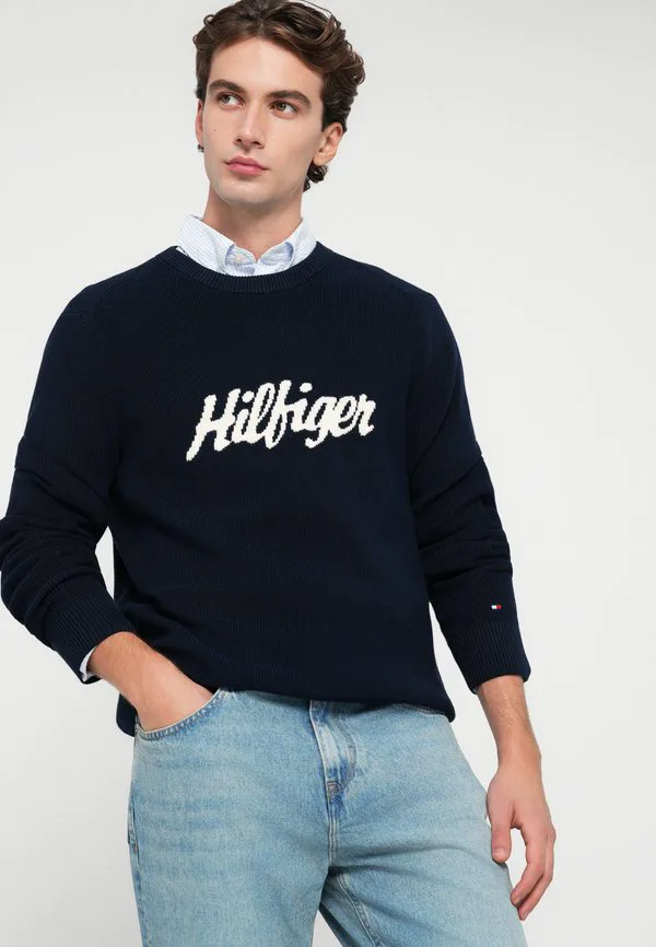 Сезонный джемпер с графическим принтом и вырезом-стойкой Tommy Hilfiger, Dark Night Navy — фото 4