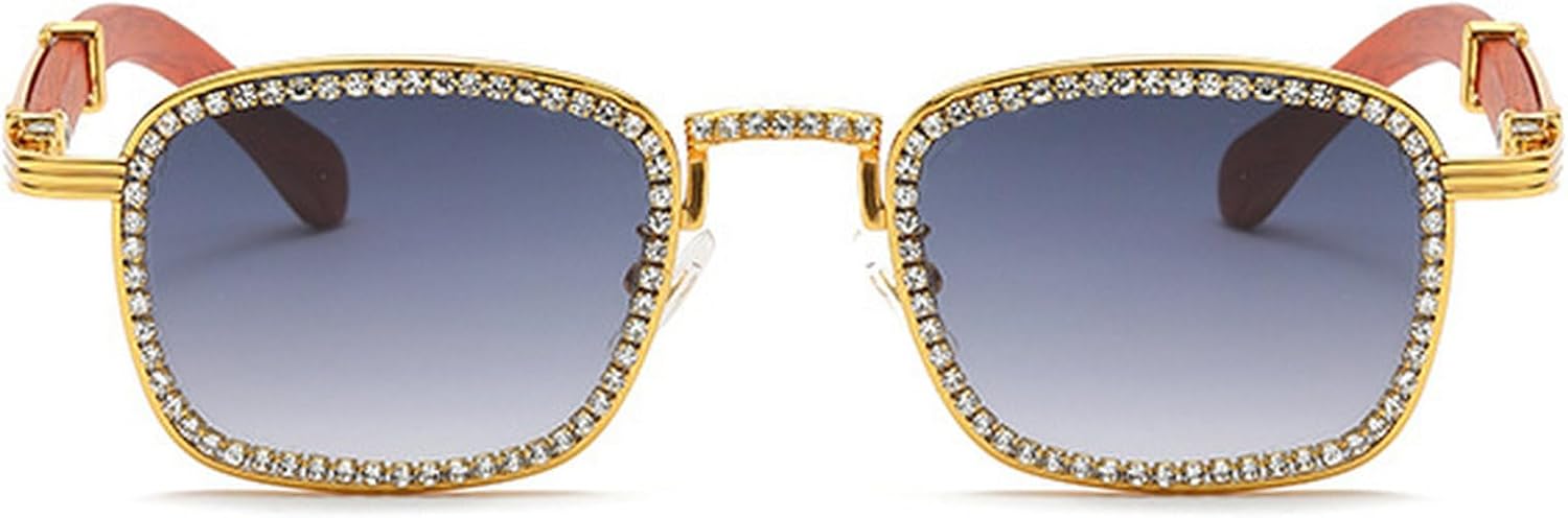 

Винтажные квадратные солнцезащитные очки в стиле панк с деревянными ножками и бриллиантами для мужчин, модные очки в стиле хип-хоп из сплава для женщин, с стразами для вечеринок mincl, Gradient Grey