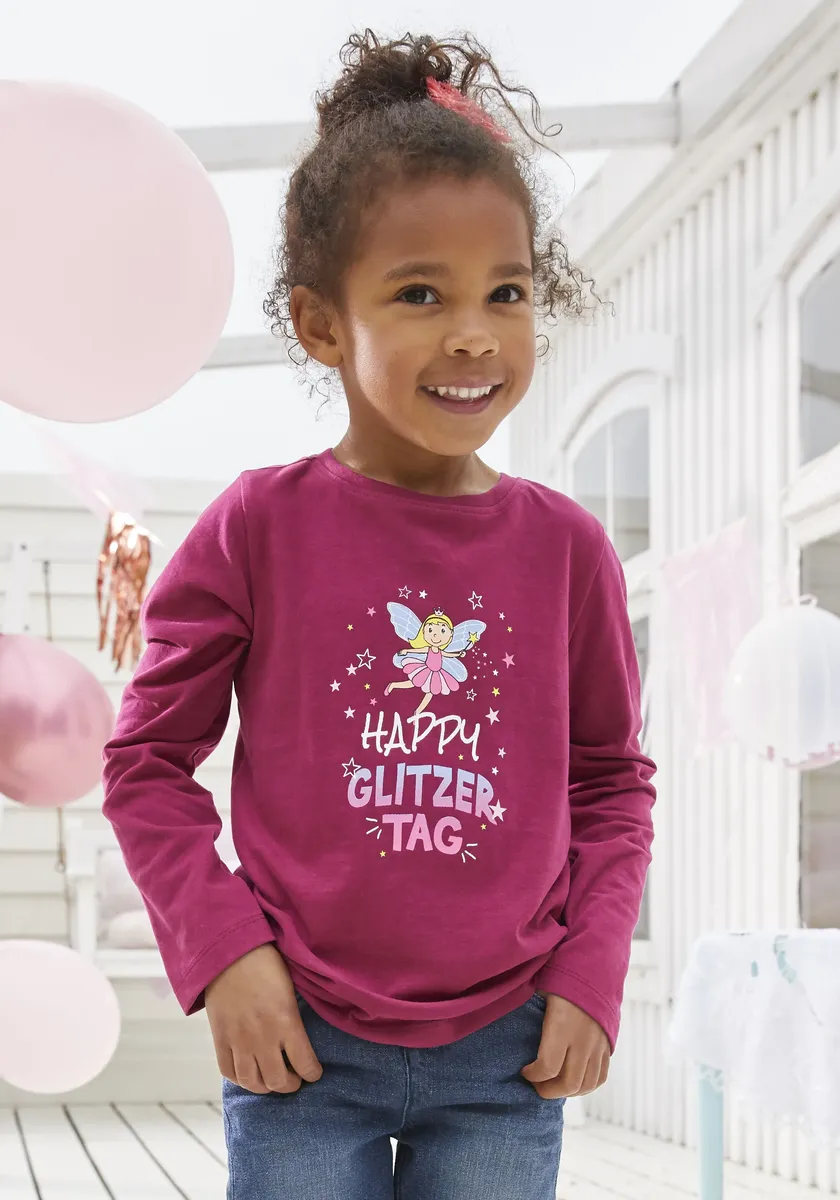 

KIDSWORLD рубашка с длинными рукавами "Happy Glitter Day", эльфийский принт, бордовый