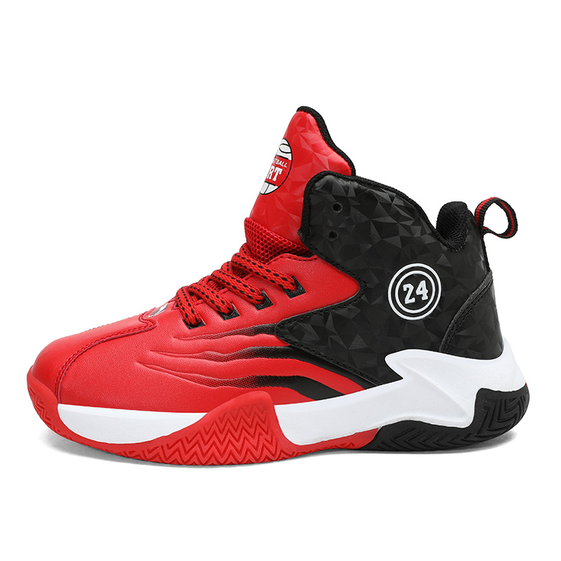 

Термостойкие износостойкие высокие баскетбольные кроссовки для детей и подростков Robinhood, 2188 черный красный[leather upper]