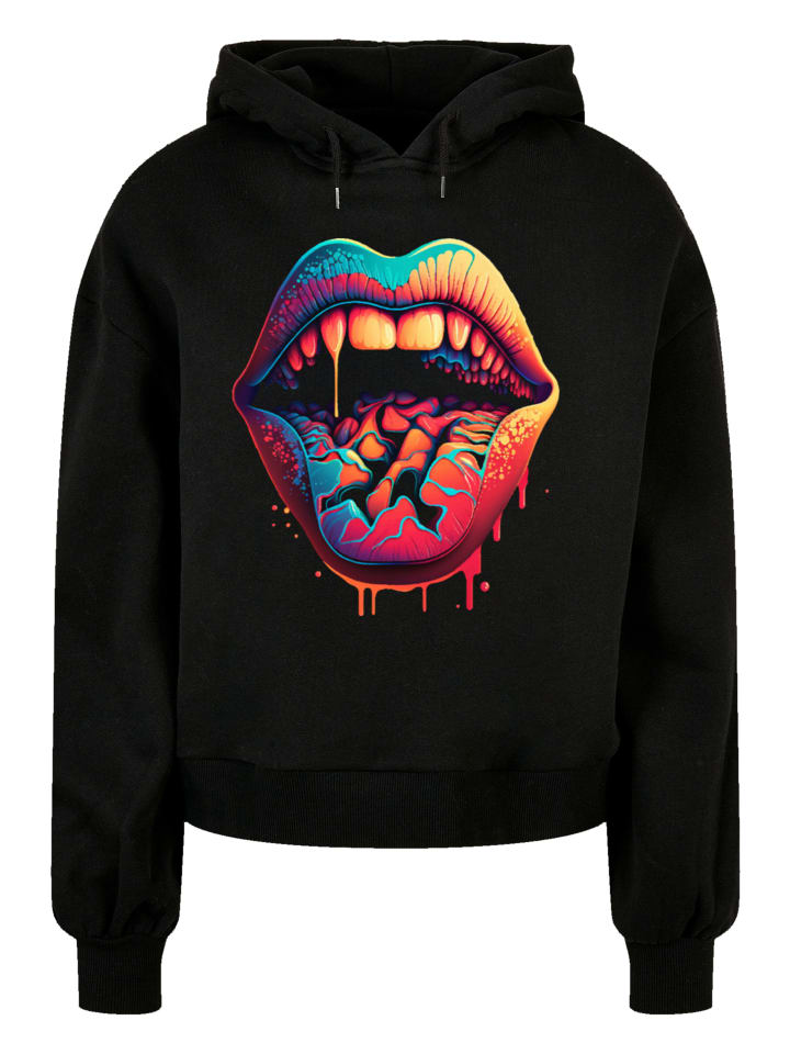 

F4NT4STIC Женская органическая толстовка оверсайз с принтом "Слюнявые губы" черного цвета