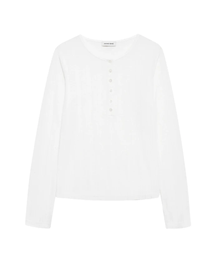 

Белый ребристый свитер-поло с длинными рукавами Anine Bing, белый