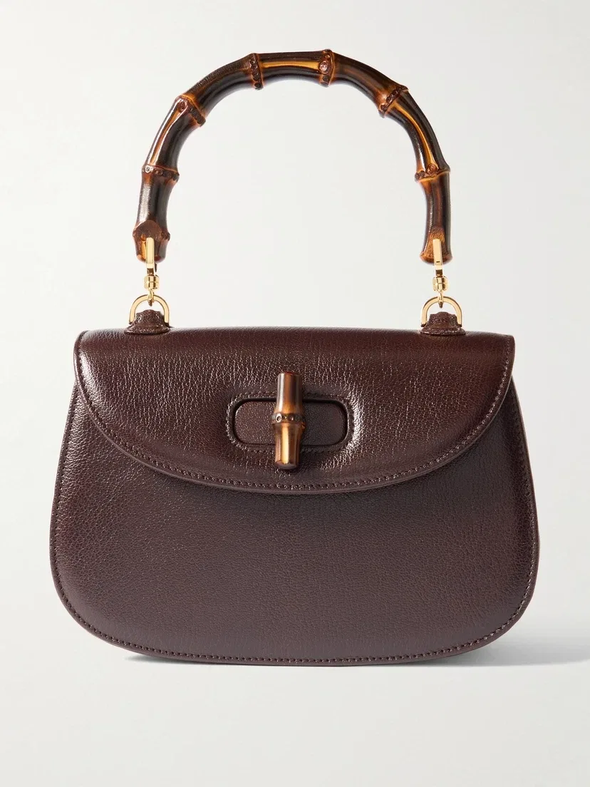 Малая сумка тоут GUCCI Bamboo 1947 из текстурированной кожи, коричневый