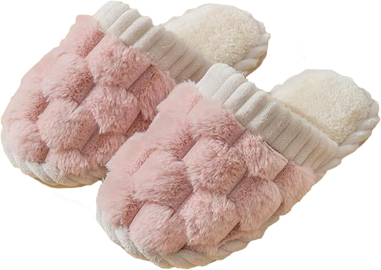 

Тапочки Coleyn для женщин и мужчин с клетчатым рисунком, искусственный мех, шестиугольный узор, мягкие тапочки, теплые домашние тапочки на зиму, унисекс, для пар, розовый