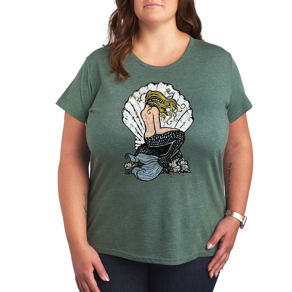 

Футболка Plus Vintage с рисунком русалки, цвет Heather Green