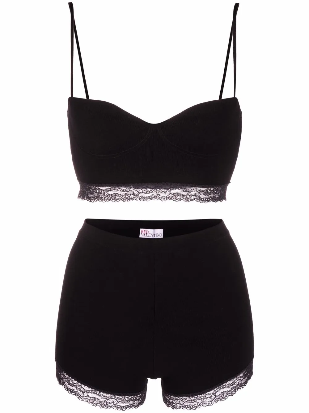 

Комплект из топа-бандо и шортов с кружевом Red Valentino, черный