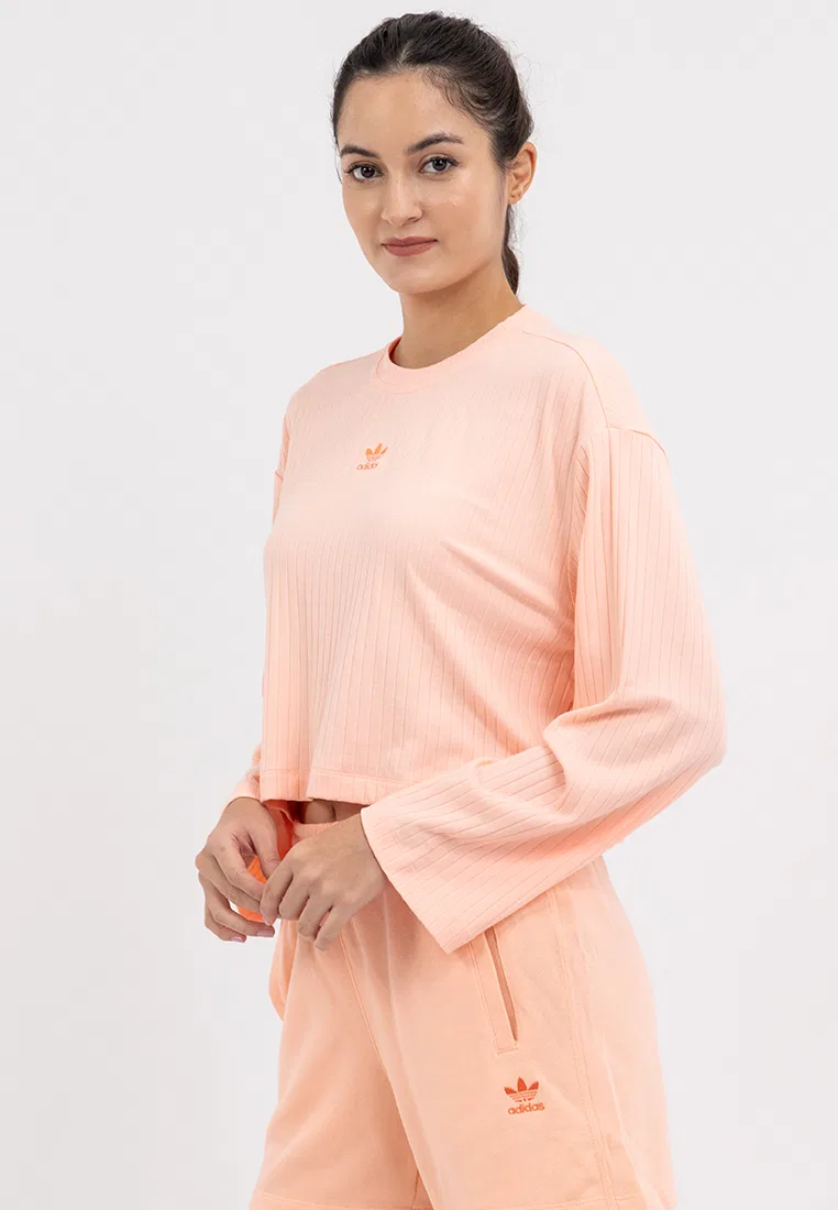 Футболка с длинным рукавом, ребристая ткань, Essentials Adidas, розовый — фото 2