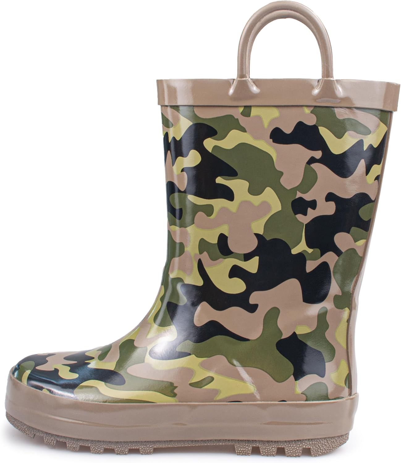 

Детские резиновые сапожки для дождя - водонепроницаемые сапожки для малышей для девочек и мальчиков с забавными рисунками и удобными ручками для надевания Hbxooxts, Green-Camo