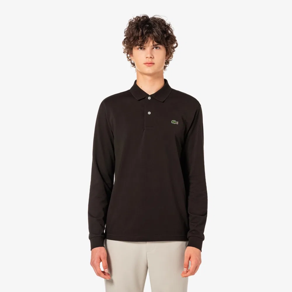 Рубашка поло Lacoste мужская с длинным рукавом, базовая, темно-коричневый
