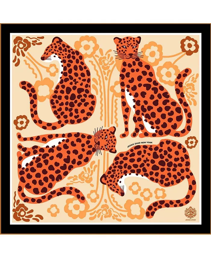 

Шелковый бандана-шарф LEOPARDS WITH FLORAL FOUNTAIN Jessie Zhao New York, мультиколор