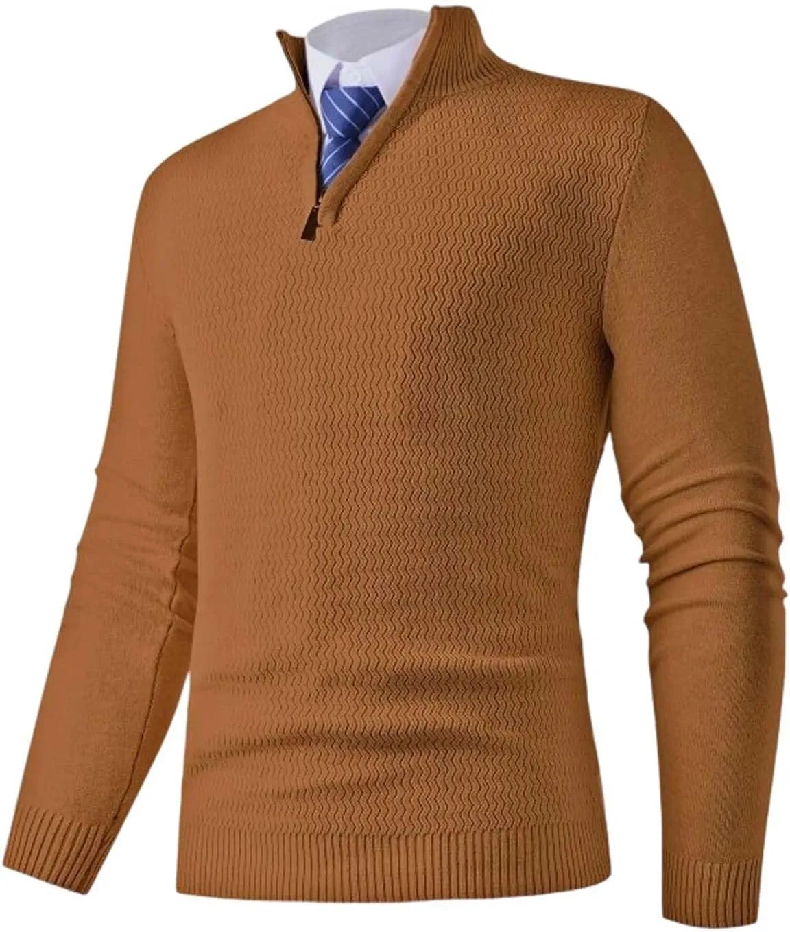 

Мужской свитер вязаный с четвертью молнией Pullover Slim Fit