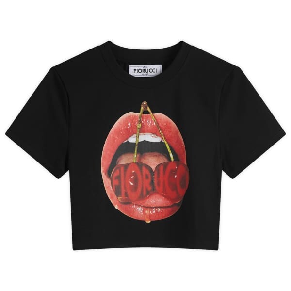 

Укороченная футболка с принтом рта Fiorucci, черный