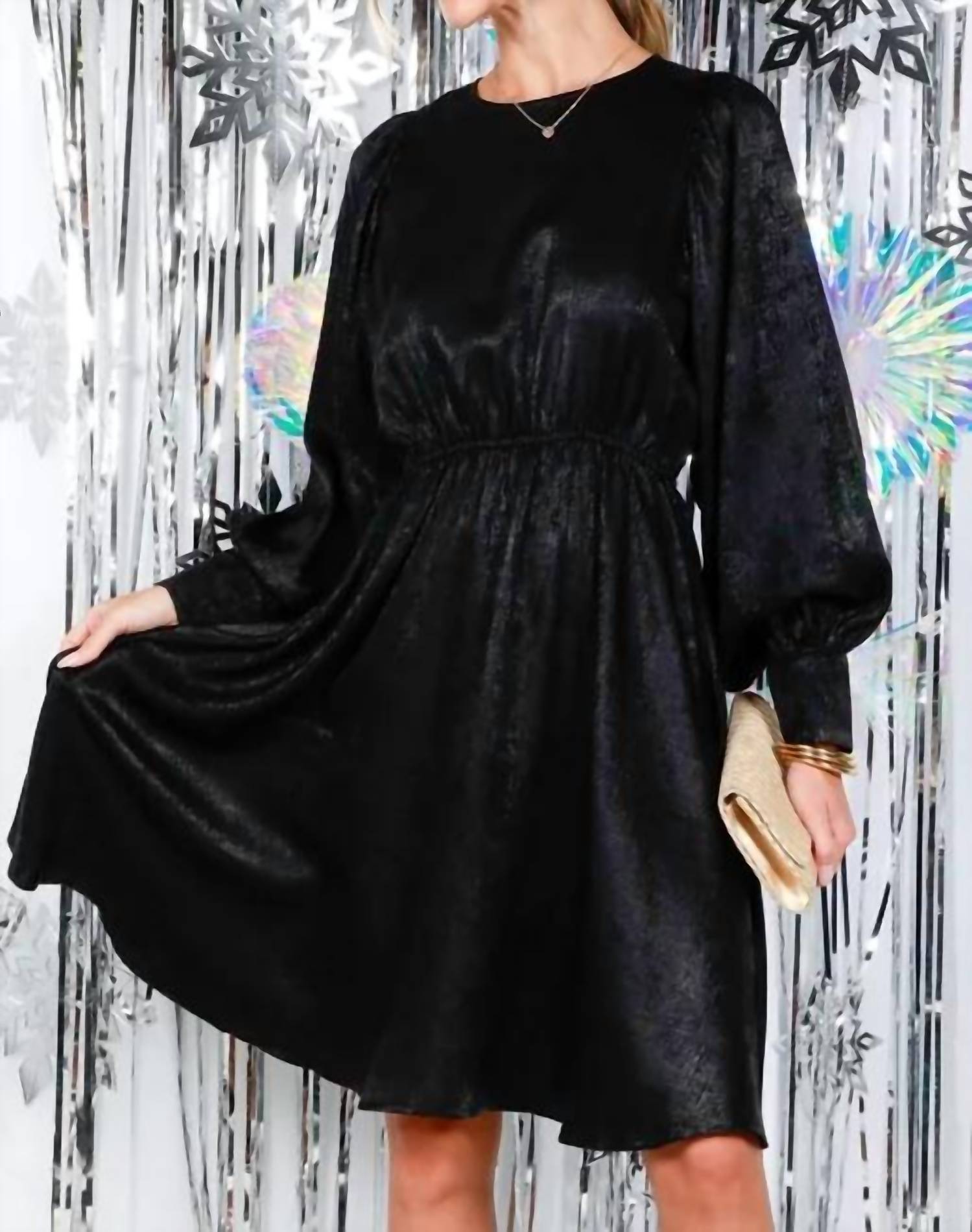 

Платье с рукавами-фонариками металлик черного цвета Vine & Love