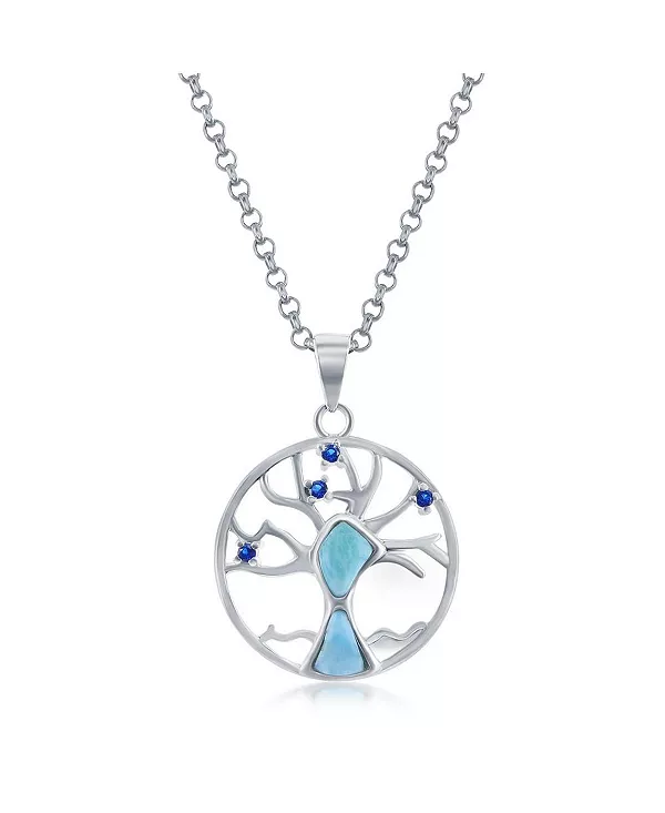 

Ожерелье из стерлингового серебра с ларимаром и фианитами Древа жизни Caribbean Treasures, blue