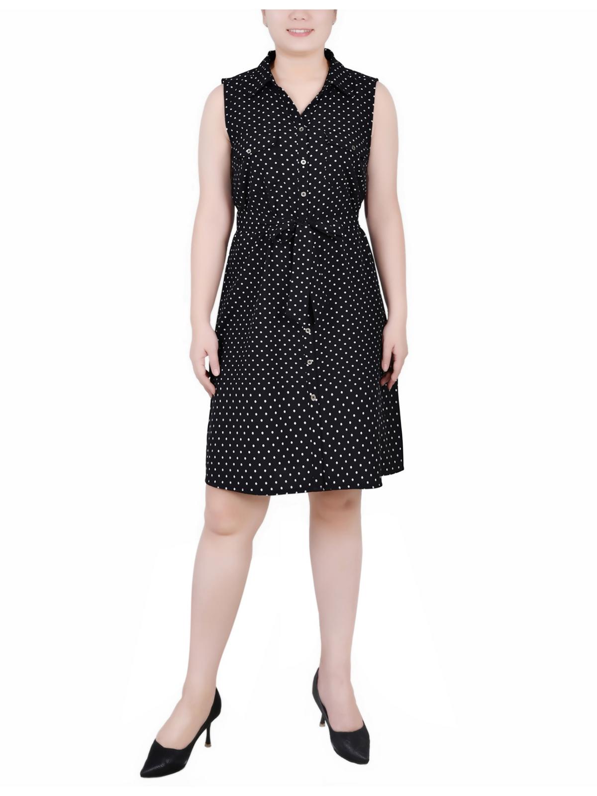 

Платье-рубашка без рукавов с принтом для женщин Petites NY Collection, цвет black/white dot