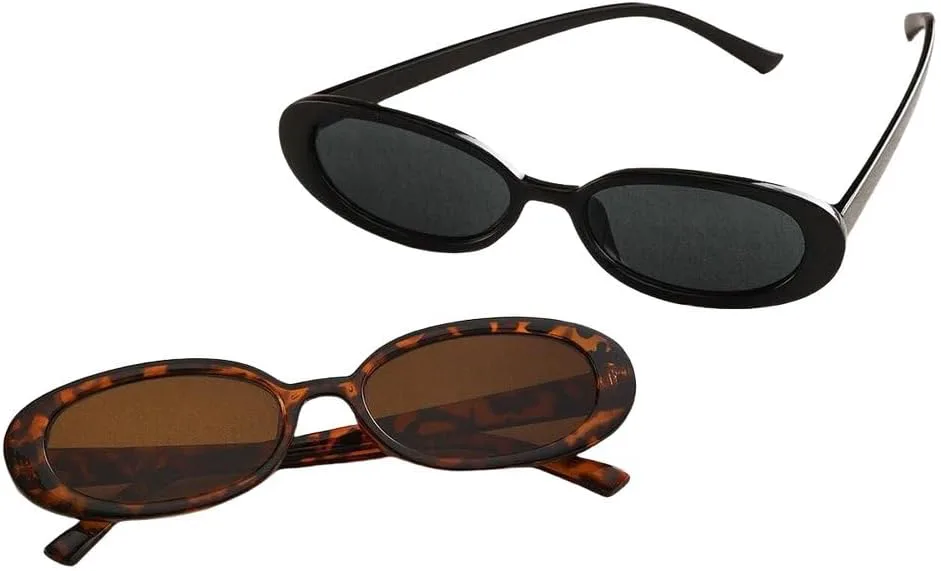 

2 шт. Женские солнцезащитные очки маленького овального размера, винтажные женские солнцезащитные очки, модные очки с защитой от УФ-излучения GHVWYX, 2 Pcs