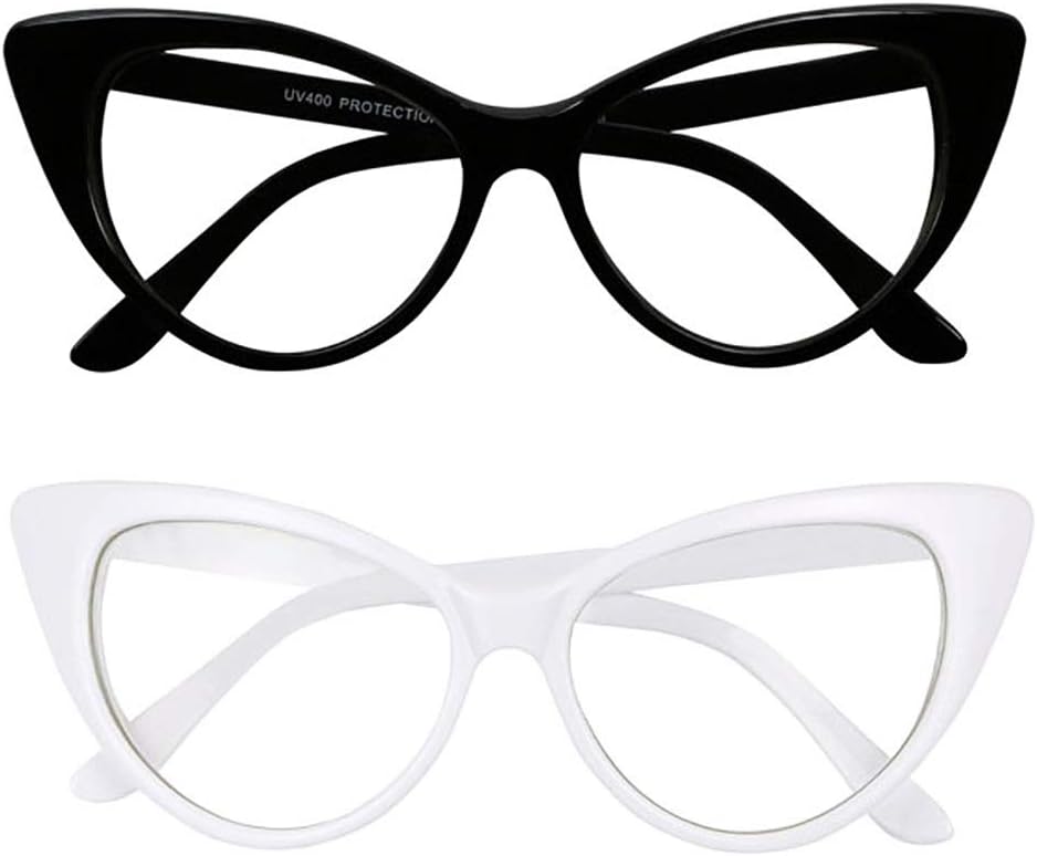 

Солнцезащитные очки ShadyVEU в винтажном стиле «кошачий глаз» с защитой от УФ-излучения, без диоптрий, с прозрачными линзами, в стиле ретро, ​​модные и стильные, 2-pack (1 Black & 1 White)