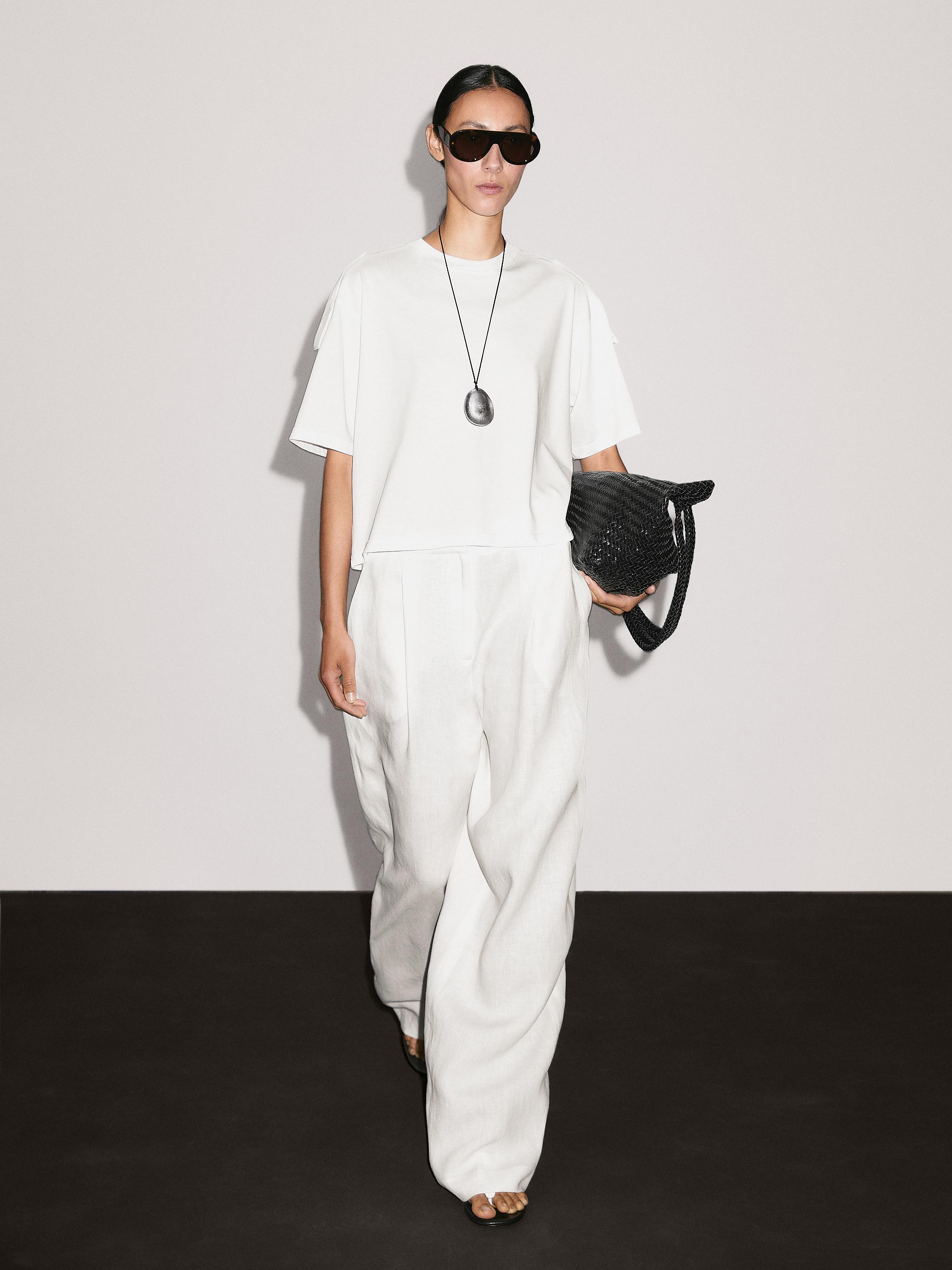 

Футболка с коротким рукавом из 100% хлопка Massimo Dutti, кремовый