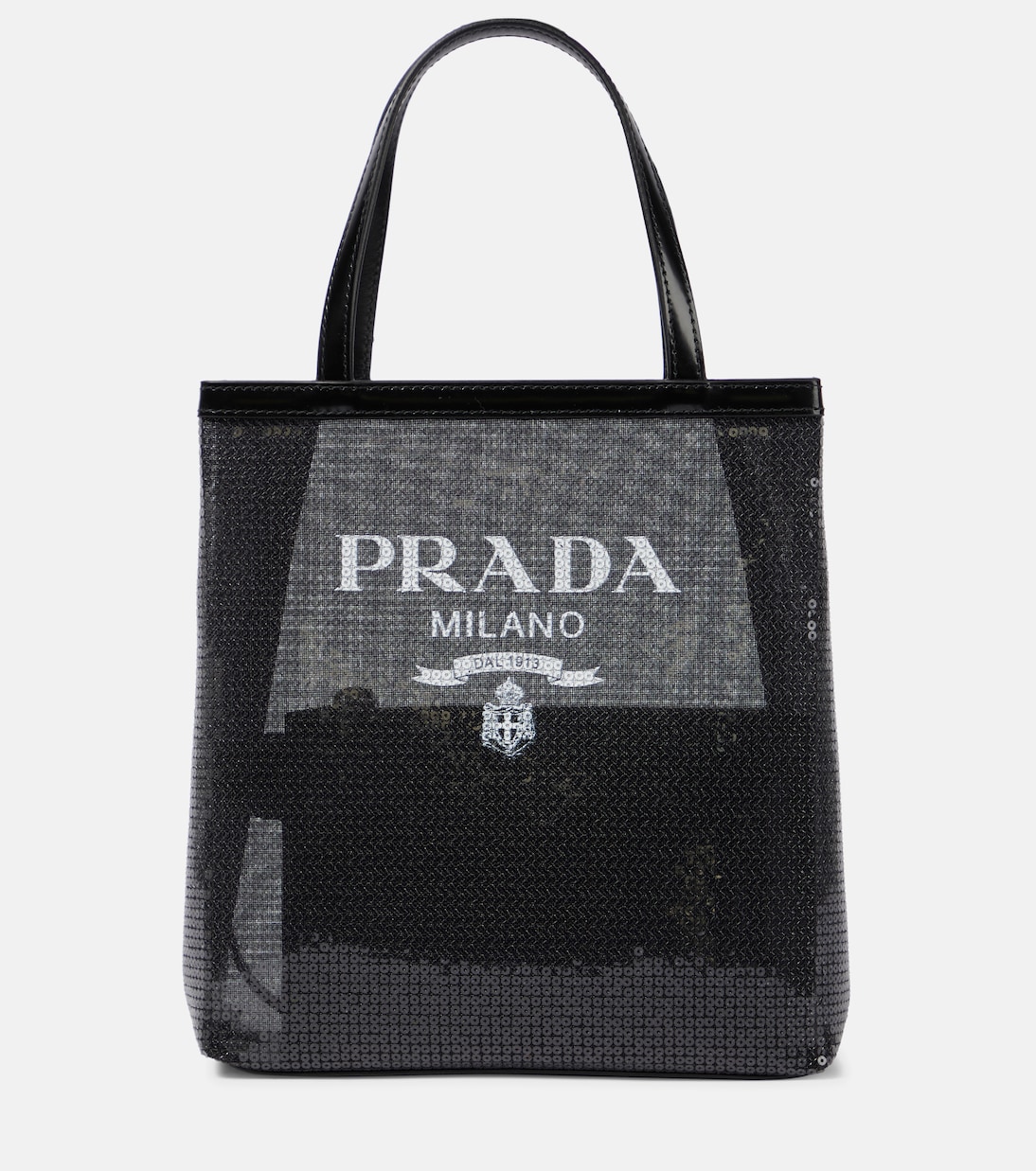 

Сумка-шоппер с логотипом из пайеток Prada, черный