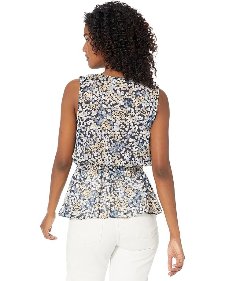 

Топ Michael Kors Floral V-Neck Ruffle Top, цвет Chambray
