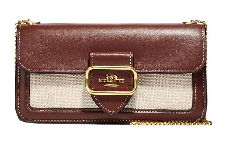 

Morgan Canvas With Calfskin Shoulder Bag Crossbody Bag Large Size Women's Red & Beige COACH