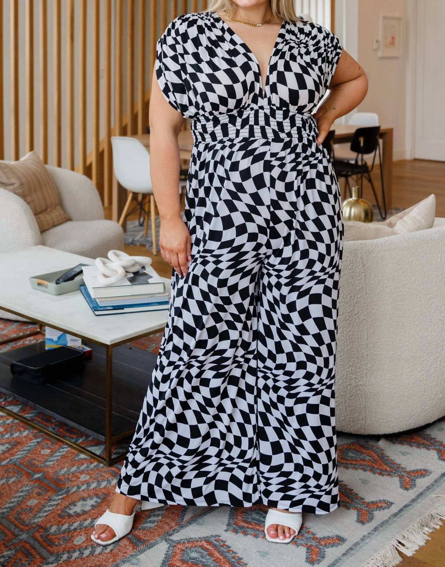 

Осборн комбинезон с широкими штанинами в черно-белую клетку Emerald Collection