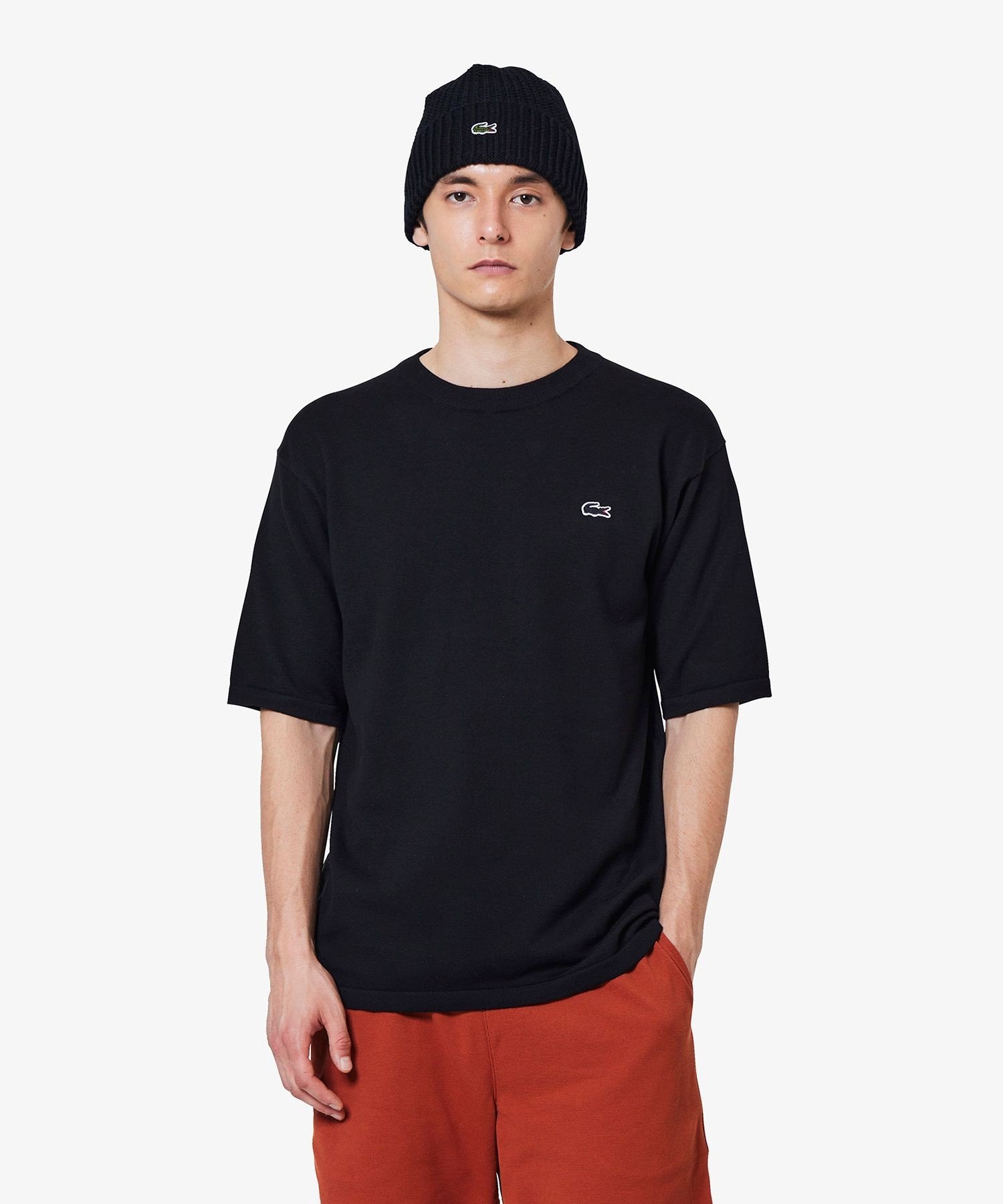 Трикотажная футболка из смешанного меланжевого трикотажа в трех цветах LACOSTE, Black